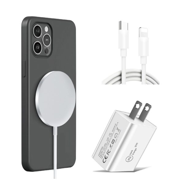 XJ-32 3 in 1 15W Magnetic Suction Wreless Charging + PD 20W USB-C / Type-C Travel Charging + USB-C / Type-C to 8 Pin Fast Charging Cable for iPhone Series, US Plug, EU Plug, UK Plug
