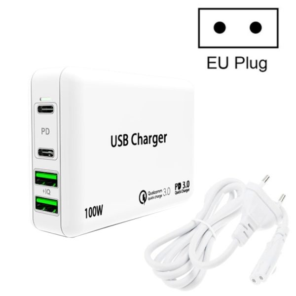 SYA001369501-1.jpg PD 100W Dual USB-C / Type-C + Dual USB 4-port Charger with Power Cable for Apple / Huawei / Samsung Laptop, EU Plug, US Plug, UK Plug
