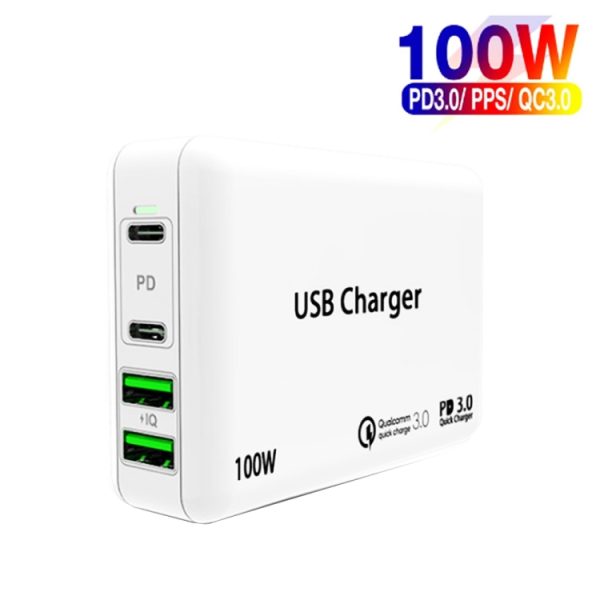 SYA001369501_B1.jpg PD 100W Dual USB-C / Type-C + Dual USB 4-port Charger with Power Cable for Apple / Huawei / Samsung Laptop, EU Plug, US Plug, UK Plug