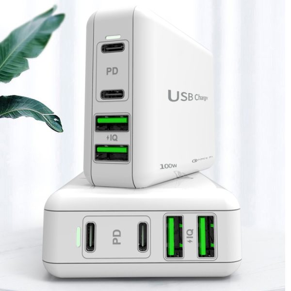 SYA001369501_B2.jpg PD 100W Dual USB-C / Type-C + Dual USB 4-port Charger with Power Cable for Apple / Huawei / Samsung Laptop, EU Plug, US Plug, UK Plug