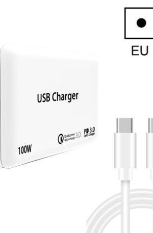 PD100W-A9 PD100W Dual Dort USB-C / Type-C + Dual USB Charger with 5A USB-C / Type-C to USB-C / Type-C Fast Charging Cable for Apple MacBook Series, EU Plug, US Plug, UK Plug