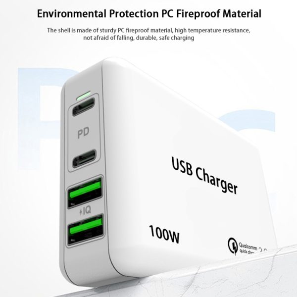 SYA001369801_B2.jpg PD100W-A9 PD100W Dual Dort USB-C / Type-C + Dual USB Charger with 5A USB-C / Type-C to USB-C / Type-C Fast Charging Cable for Apple MacBook Series, EU Plug, US Plug, UK Plug