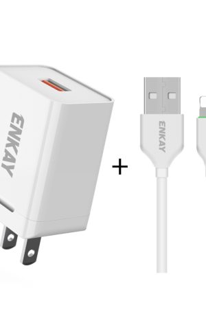 ENKAY Hat-Prince U015 18W 3A QC3.0 Fast Charging Power Adapter US Plug Portable Travel Charger, With 3A 1m 8 Pin Cable, With 3A 1m Type-C Cable, With 3A 1m Micro USB Cable