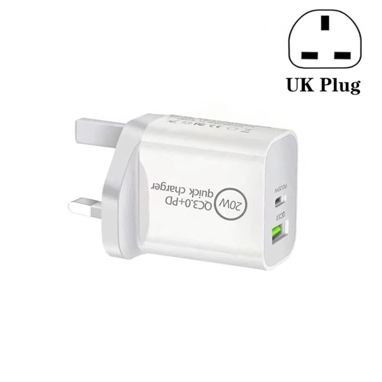 SDC-20WA+C 20W PD + QC 3.0 USB Dual Fast Charging Universal Travel Charger, UK Plug 1 SDC-20WA+C 20W PD + QC 3.0 USB Dual Fast Charging Universal Travel Charger, UK Plug