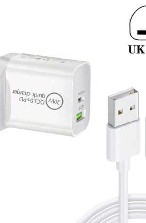 SDC-20WA+C 20W PD 3.0 + QC 3.0 USB Dual Fast Charging Universal Travel Charger with USB to 8 Pin Fast Charging Data Cable, UK Plug
