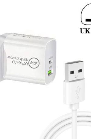 SDC-20WA+C 20W PD 3.0 + QC 3.0 USB Dual Fast Charging Universal Travel Charger with USB to Type-C / USB-C Fast Charging Data Cable, UK Plug