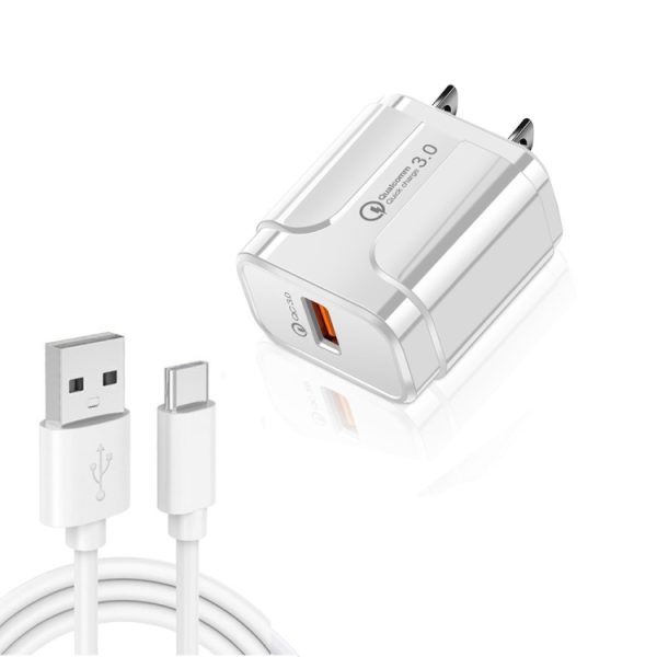 SYA001411501A-1.jpg LZ-023 18W QC3.0 USB Portable Travel Charger + 3A USB toType-C Data Cable, US Plug, Type-C Data Cable, US Plug