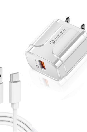 LZ-023 18W  QC3.0 USB Portable Travel Charger + 3A USB toType-C Data Cable, US Plug, Type-C Data Cable, US Plug