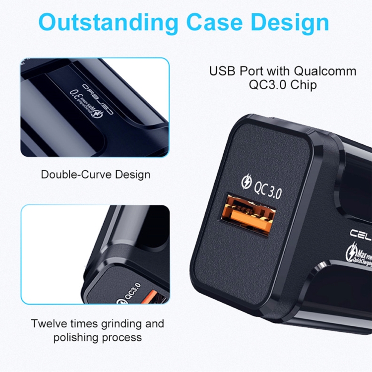 LZ-023 18W QC 3.0 USB Portable Travel Charger + 3A USB to Type-C Data Cable, EU Plug, Type-C Data Cable, EU Plug 10 LZ-023 18W QC 3.0 USB Portable Travel Charger + 3A USB to Type-C Data Cable, EU Plug, Type-C Data Cable, EU Plug - Image 10