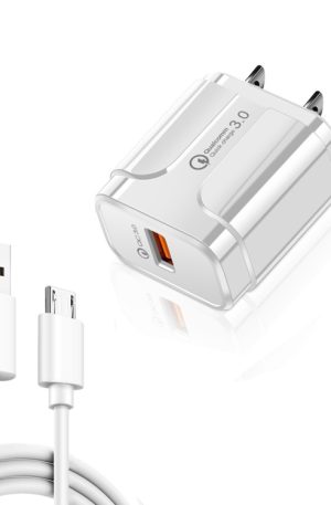 LZ-023 18W QC 3.0 USB Portable Travel Charger + 3A USB to Micro USB Data Cable, US Plug, Micro USB Data Cable, US Plug