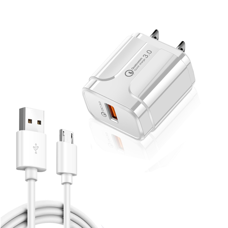 LZ-023 18W QC 3.0 USB Portable Travel Charger + 3A USB to Micro USB Data Cable, US Plug, Micro USB Data Cable, US Plug 1 LZ-023 18W QC 3.0 USB Portable Travel Charger + 3A USB to Micro USB Data Cable, US Plug, Micro USB Data Cable, US Plug
