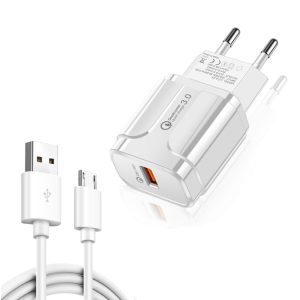 LZ-023 18W QC 3.0 USB Portable Travel Charger + 3A USB to Micro USB Data Cable, EU Plug, Micro USB Data Cable, EU Plug