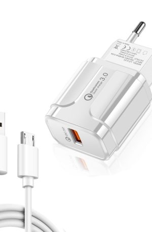 LZ-023 18W QC 3.0 USB Portable Travel Charger + 3A USB to Micro USB Data Cable, EU Plug, Micro USB Data Cable, EU Plug