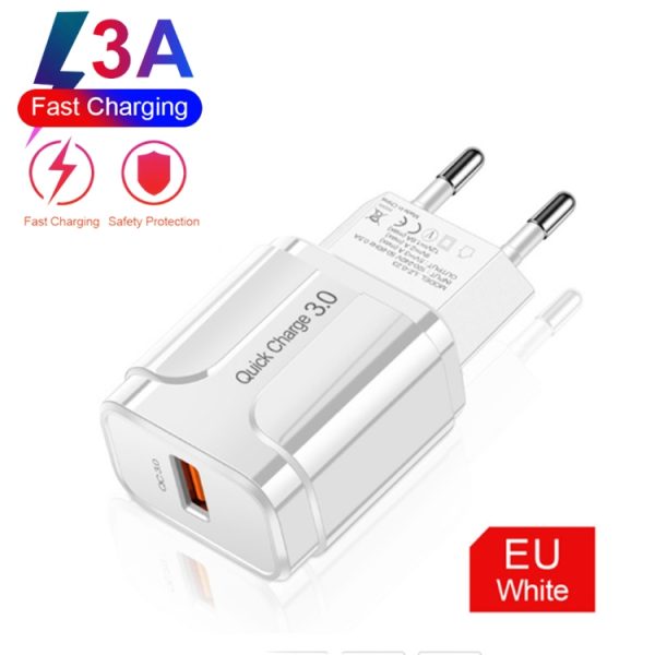SYA001411801A_1.jpg LZ-023 18W QC 3.0 USB Portable Travel Charger + 3A USB to Micro USB Data Cable, EU Plug, Micro USB Data Cable, EU Plug