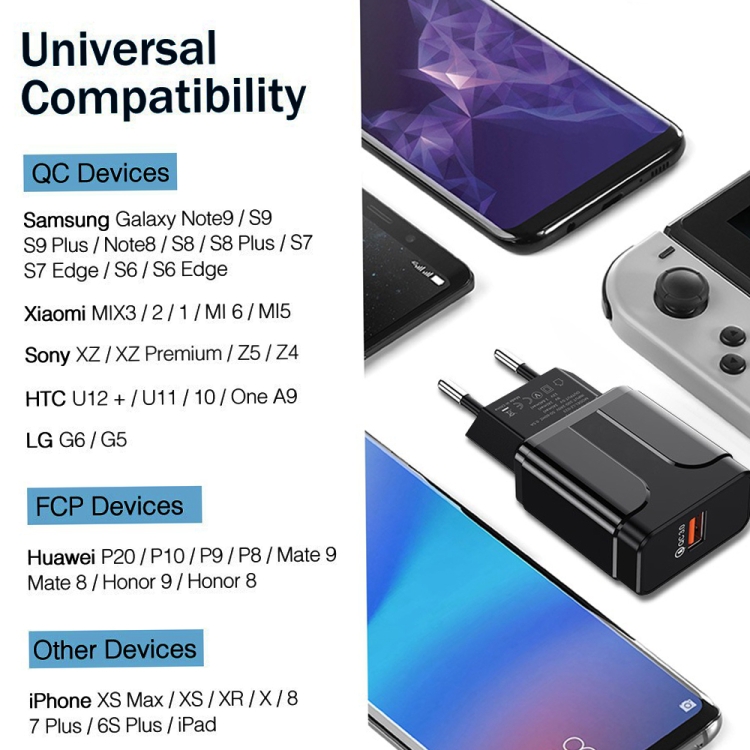 LZ-023 18W QC 3.0 USB Portable Travel Charger + 3A USB to Micro USB Data Cable, EU Plug, Micro USB Data Cable, EU Plug 14 LZ-023 18W QC 3.0 USB Portable Travel Charger + 3A USB to Micro USB Data Cable, EU Plug, Micro USB Data Cable, EU Plug - Image 14