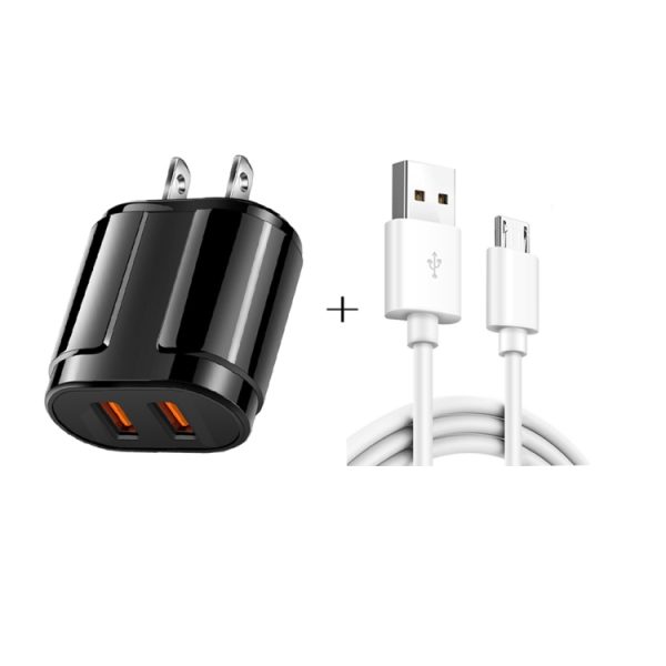 SYA001434801A-1.jpg Dual USB Portable Travel Charger + 1 Meter USB to Micro USB Data Cable, US Plug