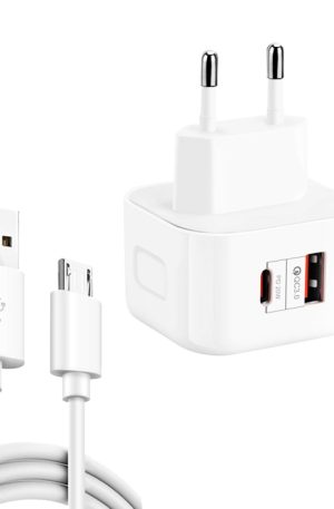 YSY-6087PD 20W PD3.0 + QC3.0 Dual Fast Charge Travel Charger with USB to Micro USB Data Cable, EU Plug, US Plug, UK Plug