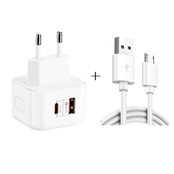 SYA001463601_B1.jpg YSY-6087PD 20W PD3.0 + QC3.0 Dual Fast Charge Travel Charger with USB to Micro USB Data Cable, EU Plug, US Plug, UK Plug