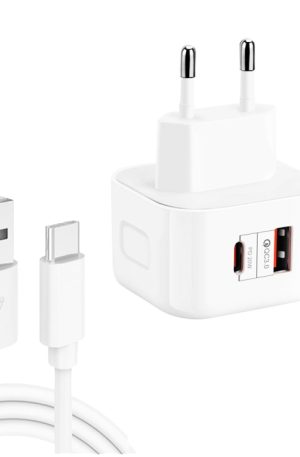 YSY-6087PD 20W PD3.0 + QC3.0 Dual Fast Charge Travel Charger with USB to Type-C Data Cable, EU Plug, US Plug, UK Plug