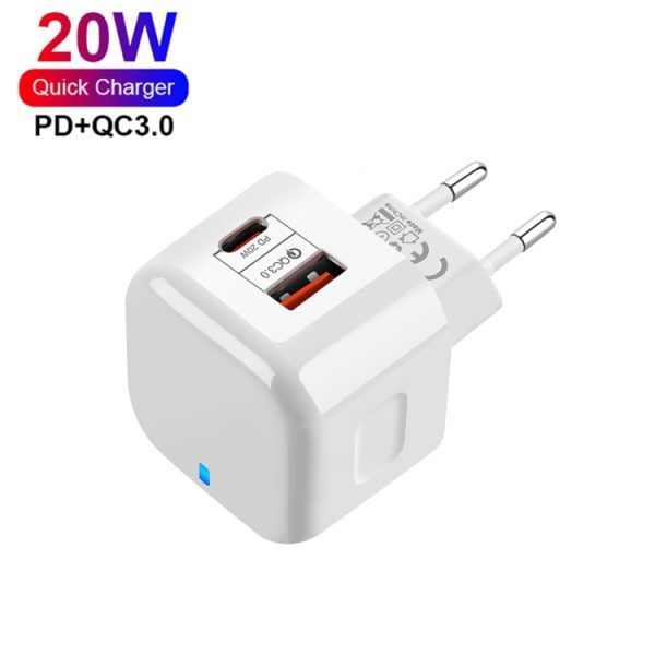 SYA001463701_1.jpg YSY-6087PD 20W PD3.0 + QC3.0 Dual Fast Charge Travel Charger with USB to Type-C Data Cable, EU Plug, US Plug, UK Plug