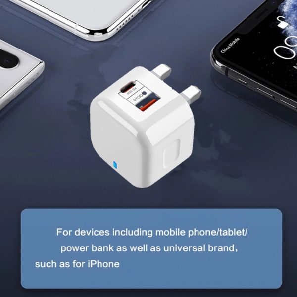 SYA001463701_B4.jpg YSY-6087PD 20W PD3.0 + QC3.0 Dual Fast Charge Travel Charger with USB to Type-C Data Cable, EU Plug, US Plug, UK Plug