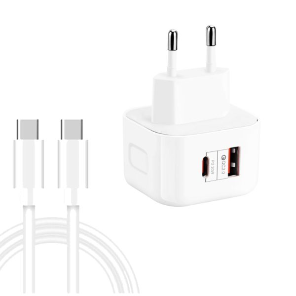 SYA001463901-1.jpg YSY-6087PD 20W PD3.0 + QC3.0 Dual Fast Charge Travel Charger with Type-C to Type-C Data Cable, EU Plug, US Plug, UK Plug