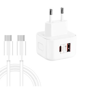 YSY-6087PD 20W PD3.0 + QC3.0 Dual Fast Charge Travel Charger with Type-C to Type-C Data Cable, EU Plug, US Plug, UK Plug