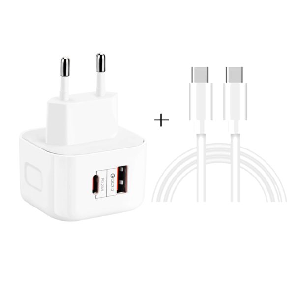 SYA001463901_B1.jpg YSY-6087PD 20W PD3.0 + QC3.0 Dual Fast Charge Travel Charger with Type-C to Type-C Data Cable, EU Plug, US Plug, UK Plug