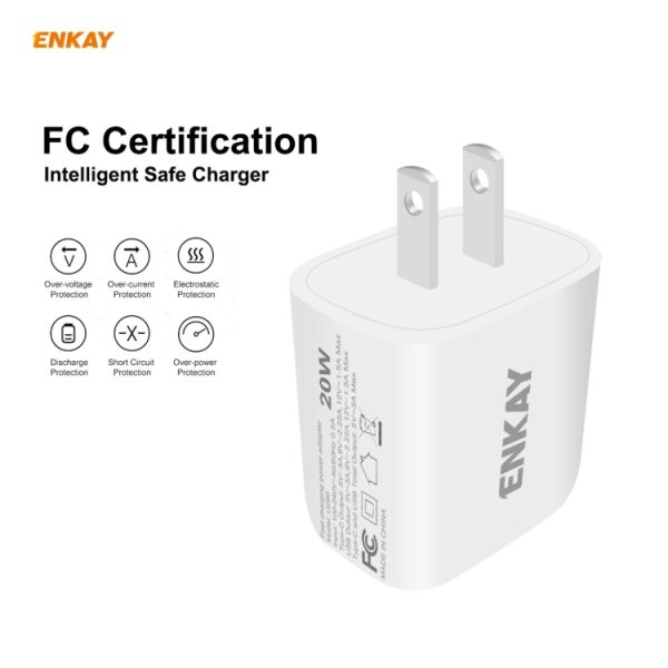 SYA0014652_1.jpg ENKAY Hat-Prince U090 20W PD + QC 3.0 Portable Dual Ports Fast Charging Travel Charger Power Adapter, US Plug