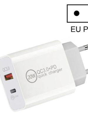 Dual Fast Charging 20W PD3.0+QC 3.0 Interface Travel Charger for iPhone, Huawei, Samsung, Xiaomi, EU Plug, US Plug, AU Plug