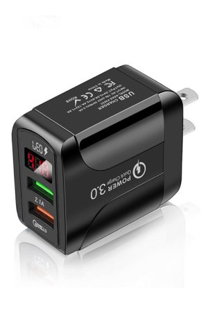 F002C QC3.0 USB + USB 2.0 Fast Charger with LED Digital Display for Mobile Phones and Tablets, US Plug, US Plug