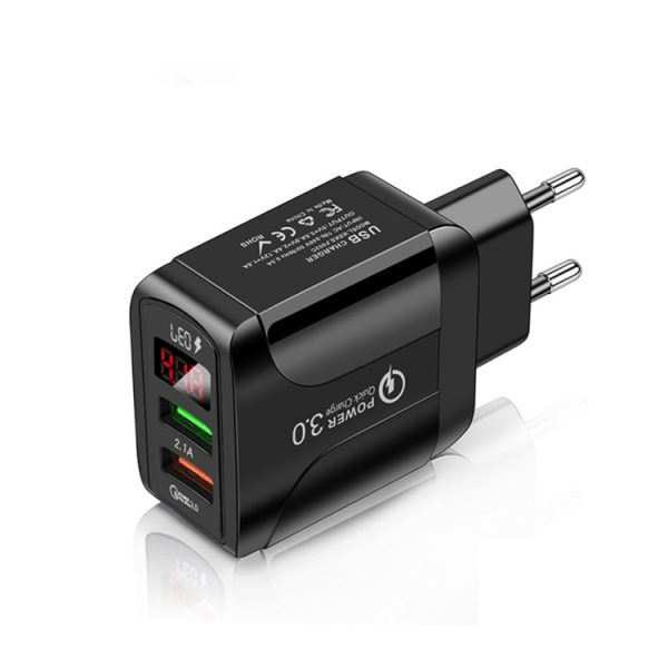 SYA001539301A-1.jpg F002C QC3.0 USB + USB 2.0 Fast Charger with LED Digital Display for Mobile Phones and Tablets, EU Plug, EU Plug