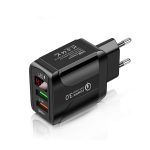 F002C QC3.0 USB + USB 2.0 Fast Charger with LED Digital Display for Mobile Phones and Tablets, EU Plug, EU Plug