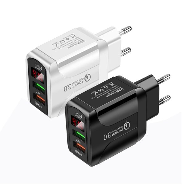 SYA001539301_B1.jpg F002C QC3.0 USB + USB 2.0 Fast Charger with LED Digital Display for Mobile Phones and Tablets, EU Plug, EU Plug