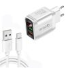 F002C QC3.0 USB + USB 2.0 LED Digital Display Fast Charger with USB to Type-C Data Cable, EU Plug, EU Plug +  Type-C Cable