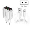 F002C QC3.0 USB + USB 2.0 LED Digital Display Fast Charger with USB to Type-C Data Cable, EU Plug, EU Plug +  Type-C Cable