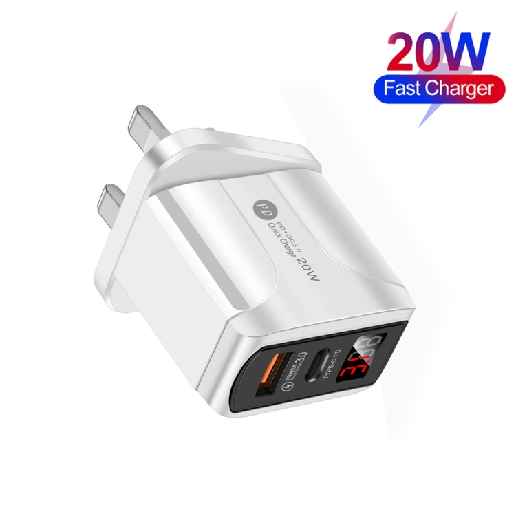 F002C QC3.0 USB + USB 2.0 LED Digital Display Fast Charger with USB to Type-C Data Cable, UK Plug, UK Plug + Type-C Cable 2 F002C QC3.0 USB + USB 2.0 LED Digital Display Fast Charger with USB to Type-C Data Cable, UK Plug, UK Plug + Type-C Cable - Image 2