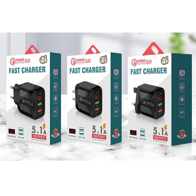 F002C QC3.0 USB + USB 2.0 LED Digital Display Fast Charger with USB to Type-C Data Cable, UK Plug, UK Plug + Type-C Cable 8 F002C QC3.0 USB + USB 2.0 LED Digital Display Fast Charger with USB to Type-C Data Cable, UK Plug, UK Plug + Type-C Cable - Image 8