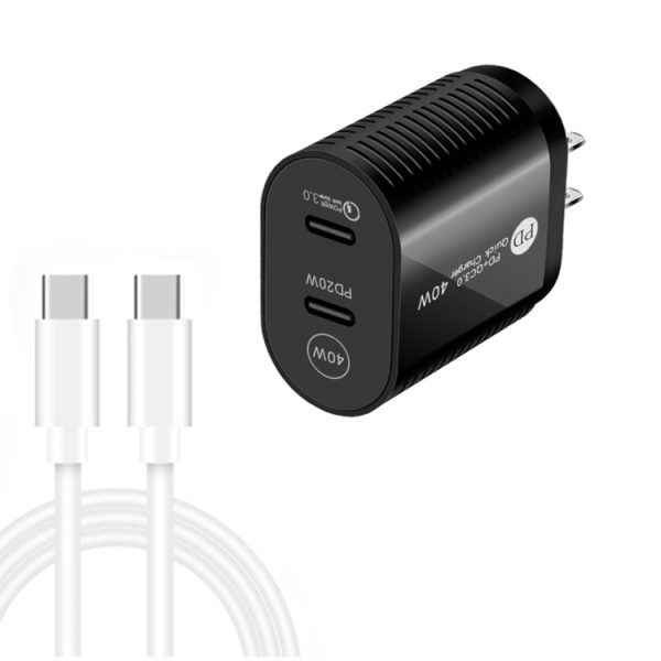 SYA001609401A-1.jpg 40W Dual Port PD / Type-C Fast Charger with Type-C to Type-C Data Cable, US Plug, US Plug + Type-C to Type-C Cable
