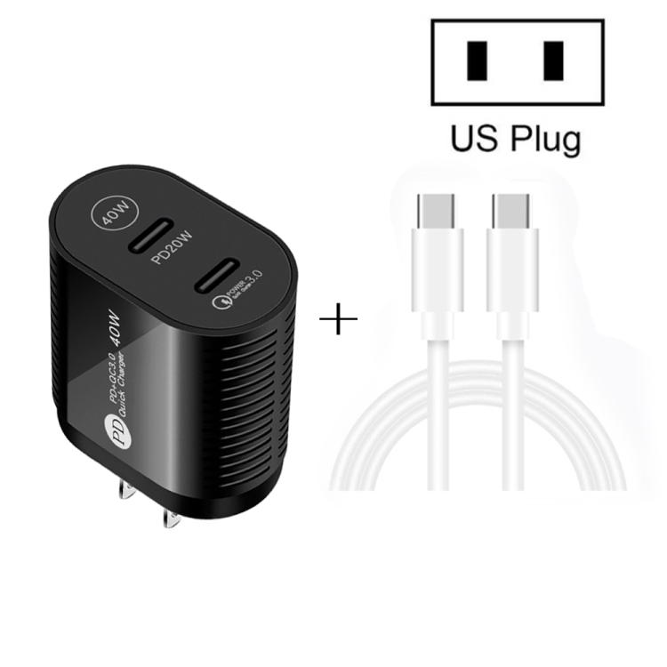 40W Dual Port PD / Type-C Fast Charger with Type-C to Type-C Data Cable, US Plug, US Plug + Type-C to Type-C Cable 3 40W Dual Port PD / Type-C Fast Charger with Type-C to Type-C Data Cable, US Plug, US Plug + Type-C to Type-C Cable - Image 3
