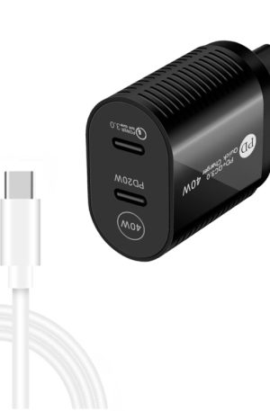 40W Dual Port PD / Type-C Fast Charger with Type-C to Type-C Data Cable, EU Plug, EU Plug + Type-C to Type-C Cable