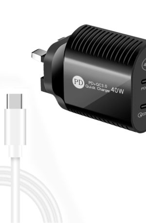 40W Dual Port PD / Type-C Fast Charger with Type-C to Type-C Data Cable, UK Plug, UK Plug + Type-C to Type-C Cable
