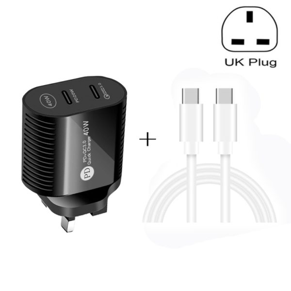 SYA001609701_B1.jpg 40W Dual Port PD / Type-C Fast Charger with Type-C to Type-C Data Cable, UK Plug, UK Plug + Type-C to Type-C Cable