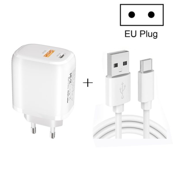 CS-20W Mini Portable PD3.0 + QC3.0 Dual Ports Fast Charger with 3A USB to Type-C Data Cable, Charger + USB to Type-C Cable