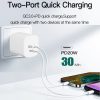CS-20W Mini Portable PD3.0 + QC3.0 Dual Ports Fast Charger with 3A USB to Type-C Data Cable, Charger + USB to Type-C Cable