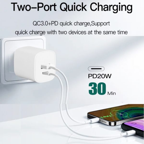 SYA001630001_B6.jpg CS-20W Mini Portable PD3.0 + QC3.0 Dual Ports Fast Charger with 3A Type-C to Type-C Data Cable, Charger + Type-C to Type-C Cable