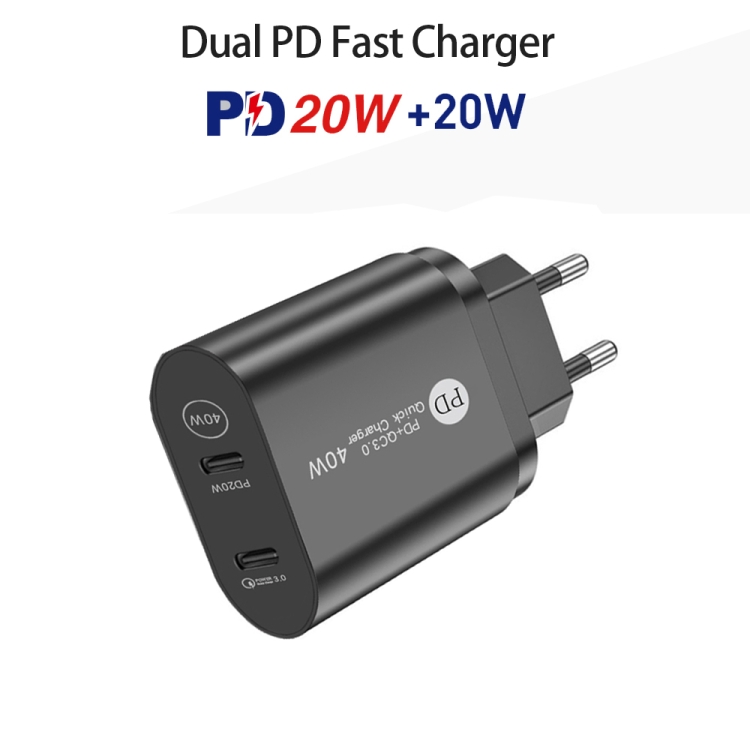 002 40W PD3.0 Dual Port USB-C / Type-C Charger with Type-C to Type-C Data Cable, EU Plug, EU Plug + Type-C to Type-C Cable 2 002 40W PD3.0 Dual Port USB-C / Type-C Charger with Type-C to Type-C Data Cable, EU Plug, EU Plug + Type-C to Type-C Cable - Image 2