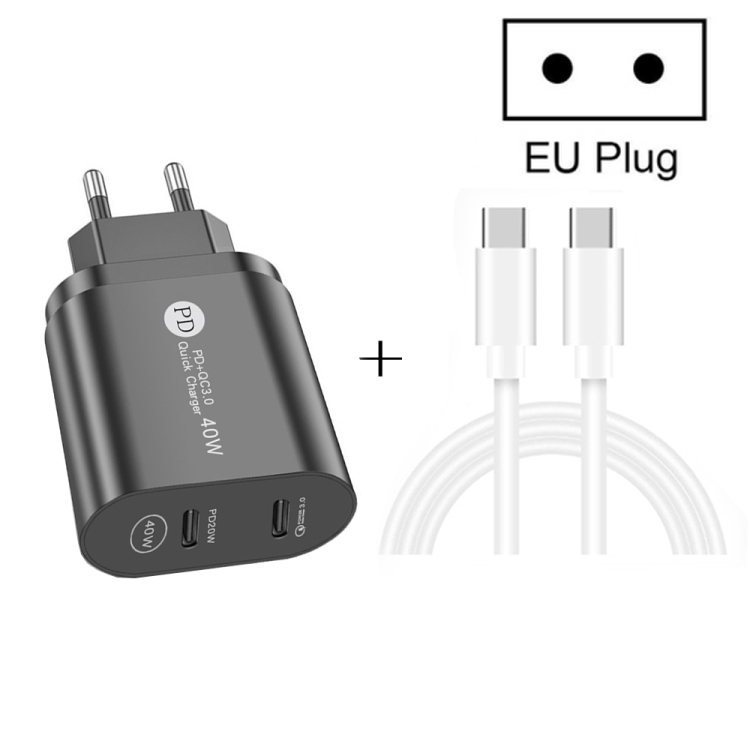 002 40W PD3.0 Dual Port USB-C / Type-C Charger with Type-C to Type-C Data Cable, EU Plug, EU Plug + Type-C to Type-C Cable 3 002 40W PD3.0 Dual Port USB-C / Type-C Charger with Type-C to Type-C Data Cable, EU Plug, EU Plug + Type-C to Type-C Cable - Image 3