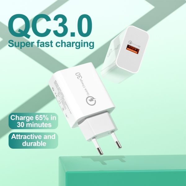 SYA001643101_B3.jpg APD-2003 18W QC3.0 Single Port USB Charger with 1m USB to Type-C Data Cable, EU Plug + USB to Type-C Cable, US Plug + USB to Type-C Cable