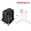 PD25W USB-C / Type-C + QC3.0 USB Dual Ports Fast Charger with USB to Type-C Data Cable, UK Plug, UK Plug + USB to Type-C Cable